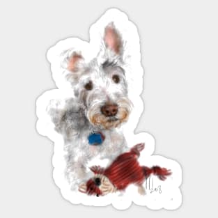 White Dog with a Red Toy Sticker